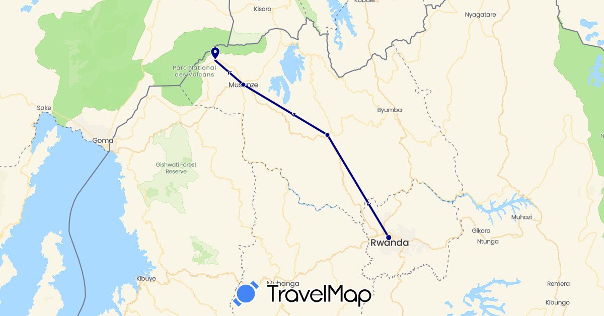 TravelMap itinerary: driving in Rwanda (Africa)