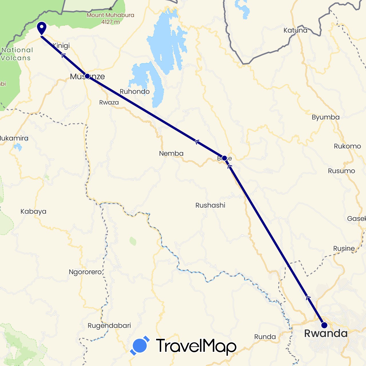 TravelMap itinerary: driving in Rwanda (Africa)