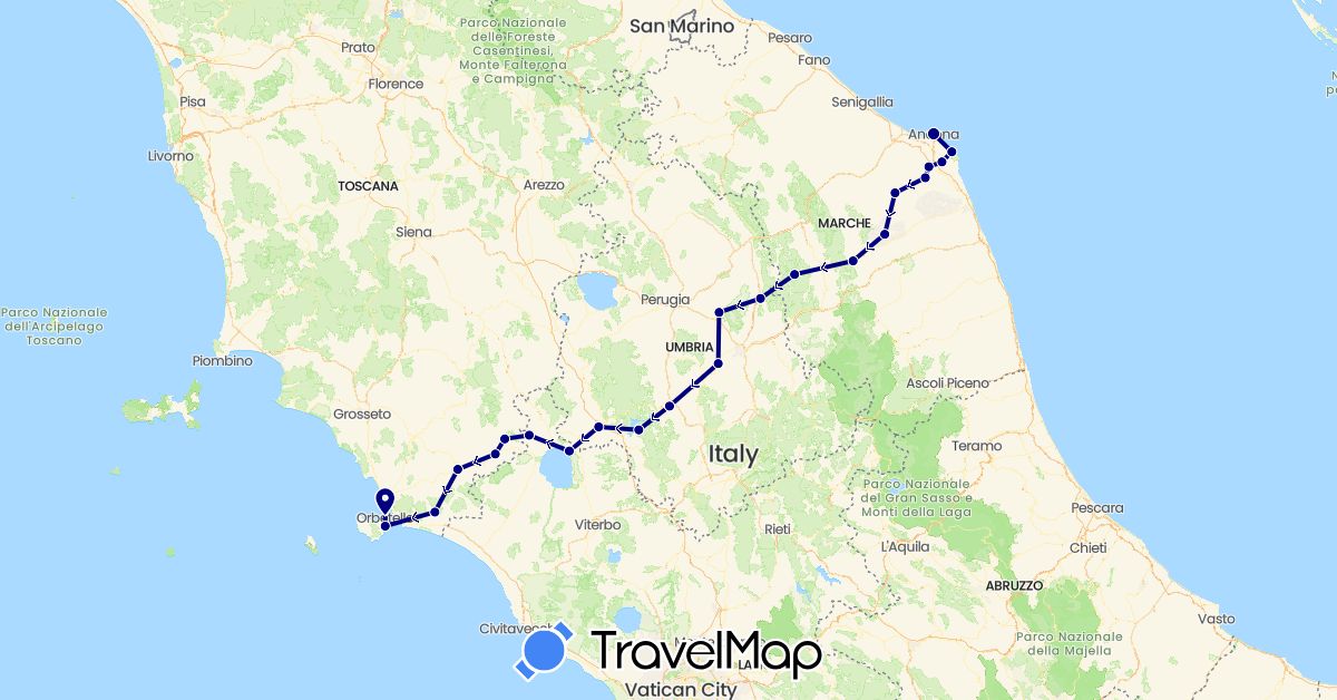 TravelMap itinerary: driving in Italy (Europe)