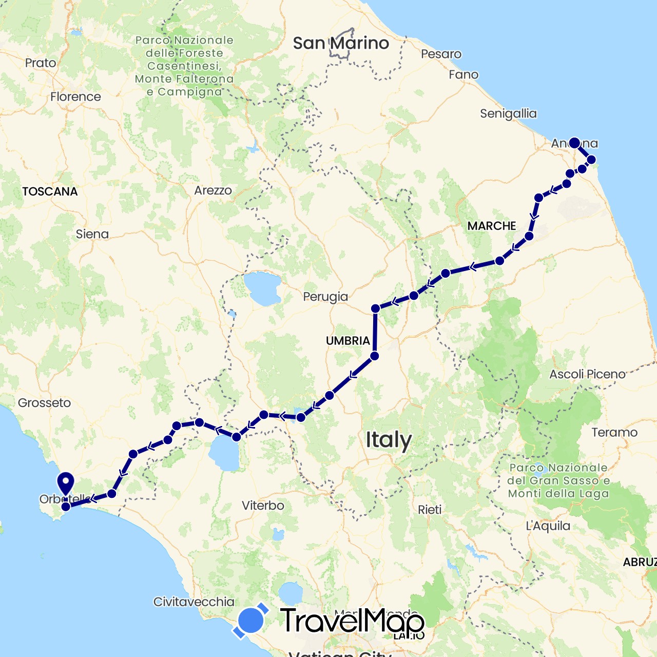 TravelMap itinerary: driving in Italy (Europe)